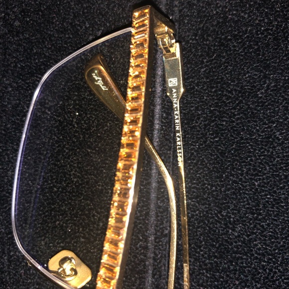 New Anna Karin Karlsson Sheika 24k Gold Plated Titanium Swarovski Eyeglasses - Picture 10 of 12